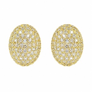 Cercei mici eleganti bombati cu cristale zirconiu cubic pave, in cutie cadou, Auriu - Img 4