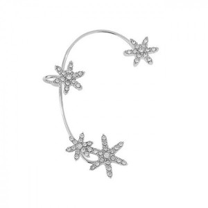 Cercel ear cuff pe toata urechea, Royal Flower argintiu pentru urechea stanga