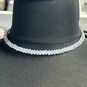 Colier Choker cu pietre semipretioase, la baza gatului, Argintiu 3