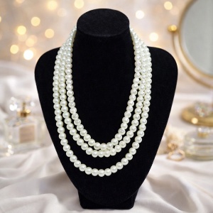 Colier dama Pearl Elegance cu perle albe pe 3 randuri, design clasic elegant
