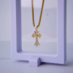 Colier unisex din inox, Hope, cu pandativ tip cruce, ambalat in cutie deosebita, White Crystal - Img 7