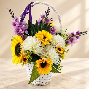 Cos Floral Collection cu floarea-soarelui, crizanteme si flori decorative artificiale