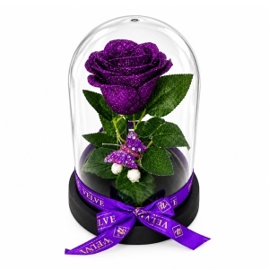 Cupola de plastic cu trandafir decorativ cu sclipici si fluture, 20 cm - Img 4