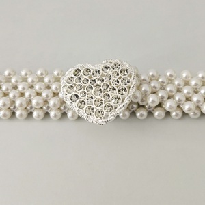 Curea dama, eleganta, din perle albe, Pearl Garden, accesoriu talie elastic ivory cu catarama cristale inima - Img 3