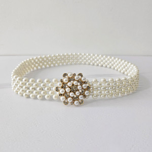 Curea elastica Pearly, catarama metalica decorativa si perle, Azalee 1