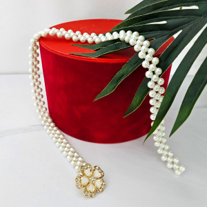 Curea elastica Pearly, catarama metalica decorativa si perle, Gold Flower 2