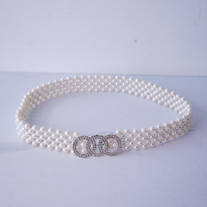 Curea elastica Pearly, catarama metalica decorativa si perle, Olimpic Alb 1