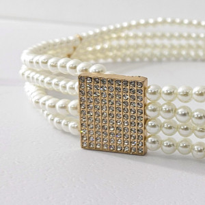 Curea elastica Pearly, catarama metalica decorativa si perle, Square 3