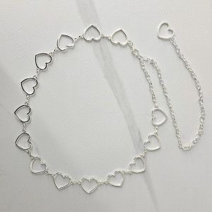 Curea metalica Heart in Love, cu lant reglabil, Argintiu