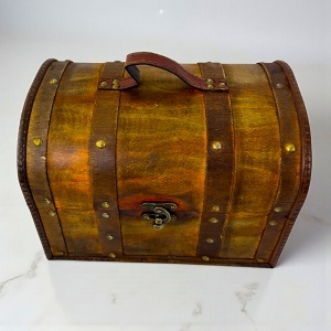 Cutie in forma de cufar din lemn, organizator accesorii si bijuterii, Maro, 27x18x19 cm - Img 4