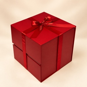Cutie pentru cadou Red Elegance, rosie cu panglica si fundita, 26x25 cm - Img 3
