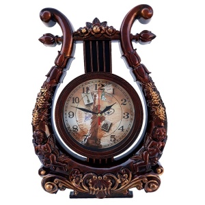 Decoratiune ceas de perete in forma de harpa, Maro inchis, 26x37cm