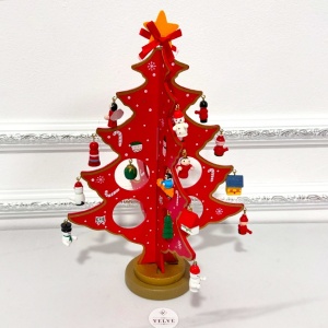 Decoratiune Craciun, craft Do it Yourself, bradut si globulete in miniatura, Rosu