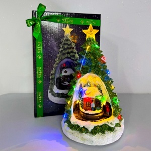 Decoratiune de Craciun ''Bradul luminos din sat", cu tren in miscare, luminite si colinde, 22 cm - Img 5
