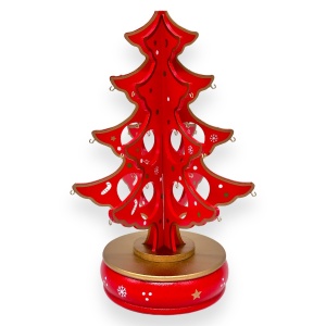 Decoratiune de Craciun, Cutie muzicala tip bradut cu globulete in miniatura, Rosu - 25 x 11cm - Img 2