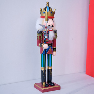 Decoratiune de Craciun, tip soldatel, Spargatorul de Nuci imbracat in uniforma festiva, Caporal , Albastru - Rosu, 38cm