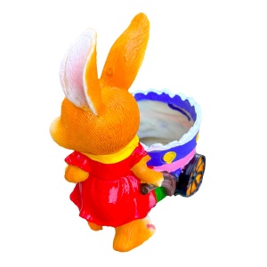 Decoratiune din rasina Bunny, iepuras fetita si carut tip ghiveci, 24cm verso