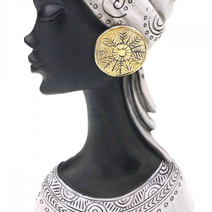 Decoratiune din rasina Moyoko Africa, bust feminin cu esarfa si cercei supradimensionati, 24x12cm, Argintiu 2