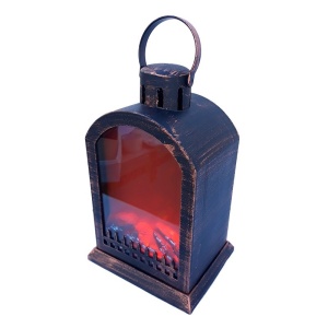 Decoratiune Felinar LED VBL, cu efect real, mini semineu cu maner, Maro, 15X27 cm - Img 2