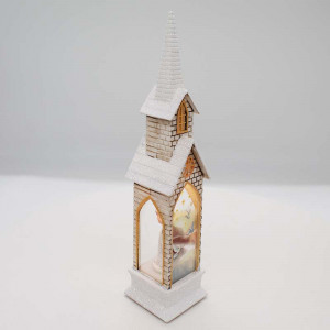 Decoratiune luminoasa, Capela cu Inger si porumbei, cu LED, Baza 5x5, inaltime 21 cm, Alb - Img 5