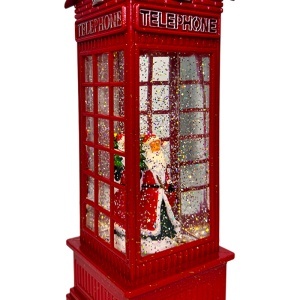 Decorațiune luminoasă și muzicală în formă de telefon londonez, cu decor de Crăciun, 27x10 cm, Rosu - Img 5