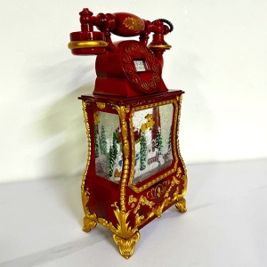 Decoratiune premium Nostalgic Phone, cu functii muzicale, lumina LED si zapada in miscare, Sania Mosului trasa de reni, Rosu Bordo 32X17X8 cm 2