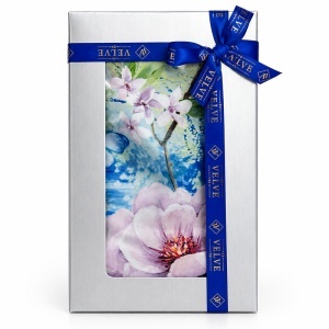 Esarfa premium dama cu imprimeu floral delicat, 70 x 70 cm, Bleu - Img 4