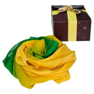 Esarfa satinata de dama, in cutie eleganta, galben verde degrade, 163x50 cm