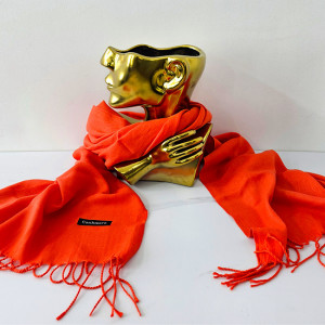 Esarfa tip sal Belladona, din material subtire, cu franjuri si emblema, Rosu, 180x65 cm 3
