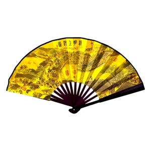 Evantai model japonez OKYOA, pliabil, cu laterale lemn, imprimat diferit fata/spate, La Obor