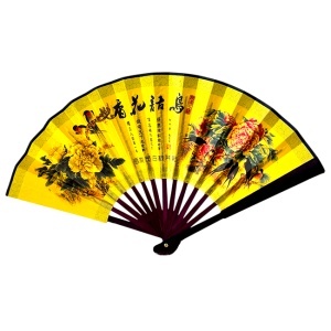 Evantai model japonez OKYOA, pliabil, cu laterale lemn, imprimat diferit fata/spate, Randunica
