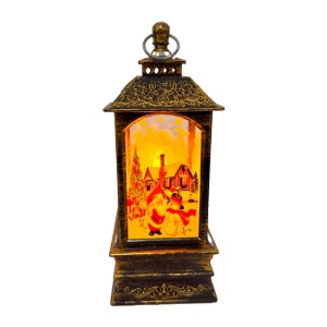 Felinar luminos decorativ Light and Magic, cu LED si peisaj de iarna, Mos Craciun cu Om de Zapada, Maro, 21X8X8 cm