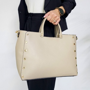 Geanta business, piele naturala, Prime Brief, cu detalii metalice aurii, Crem - Img 2