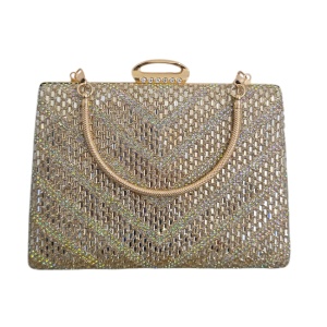 Geanta clutch pentru evenimente SUN POP, cu strasuri multicolore, AURIU - Img 6