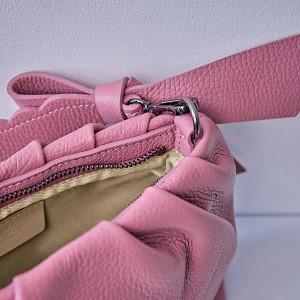 Geanta dama, UrbanElegance, din piele naturala cu fundita decorativa si detalii hobo, Lila