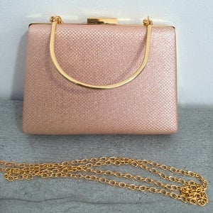 Geanta de seara, SYLVI, tip clutch, cu lant detasabil auriu si piele ecologica, ROZE - Img 3