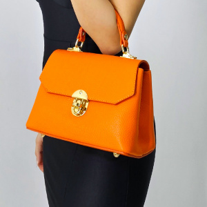 Geanta eleganta, Glamour Style, din piele naturala, business si curea detasabila, Orange 1
