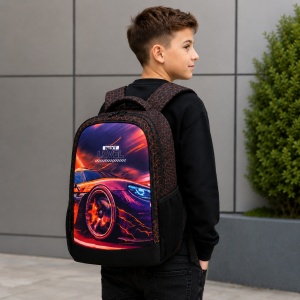 Ghiozdan ergonomic scolar pentru baieti Next Level, cu design masina sport, 40 x 29 x 14 cm - Img 2