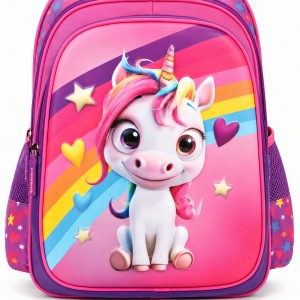 Ghiozdan scolar 3D ergonomic pentru fete Unicorn, 42x30x22 cm, Roz - Img 6