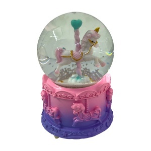 Glob muzical din sticla cu unicorn, suport din rasina si iluminare decorativa, Roz - Img 3