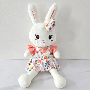 Iepuras de plus Easter Rika, cu rochita si outfit de primavara, inaltime 30 cm, Corai 2