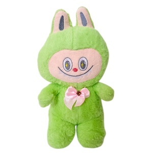 Jucarie de plus iepuras in stil Labubu, cu funda, 30 cm, Verde