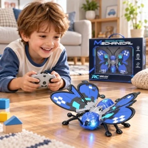 Jucarie fluture cu telecomanda R/C, lumini LED si incarcare USB, 3 ani+ - Img 3