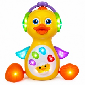 Jucarie interactiva Duck Waver, ratusca dansatoare cu muzica si lumini, 22 cm
