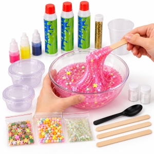 Kit complet pentru preparat slime DIY, lipici, coloranti, sclipici si decoratiuni, multicolor, 6+ ani - Img 2