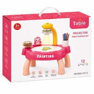 Masuta de desen cu proiector pentru copii, Painting Projector, cu markere si sabloane, roz - Img 3