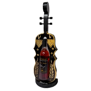 Minibar, suport din lemn in forma de vioara cu sticla vin, Negru