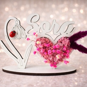 Ornament din lemn Draw Me, ce poate fi personalizat cromatic, cu tematica individuala (Sora), licheni stabilizati si imortele, Buburuza Rosie - Img 1