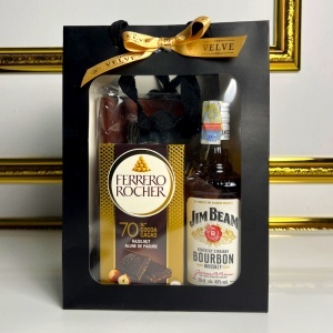 Pachet barbati Gentleman Premium, agenda vintage, whisky Jim Beam 200 ml, Ferrero Rocher, set pix si breloc - Img 2