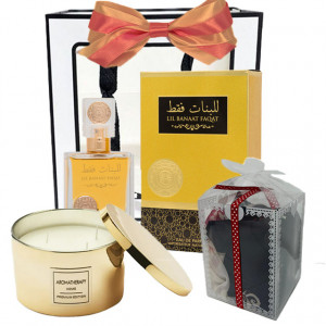 Pachet Goldishold pentru femei, Parfum Ard al Zaafaran, Lil Banaat Faqat 100ml, lumanare parfumata si esarfa